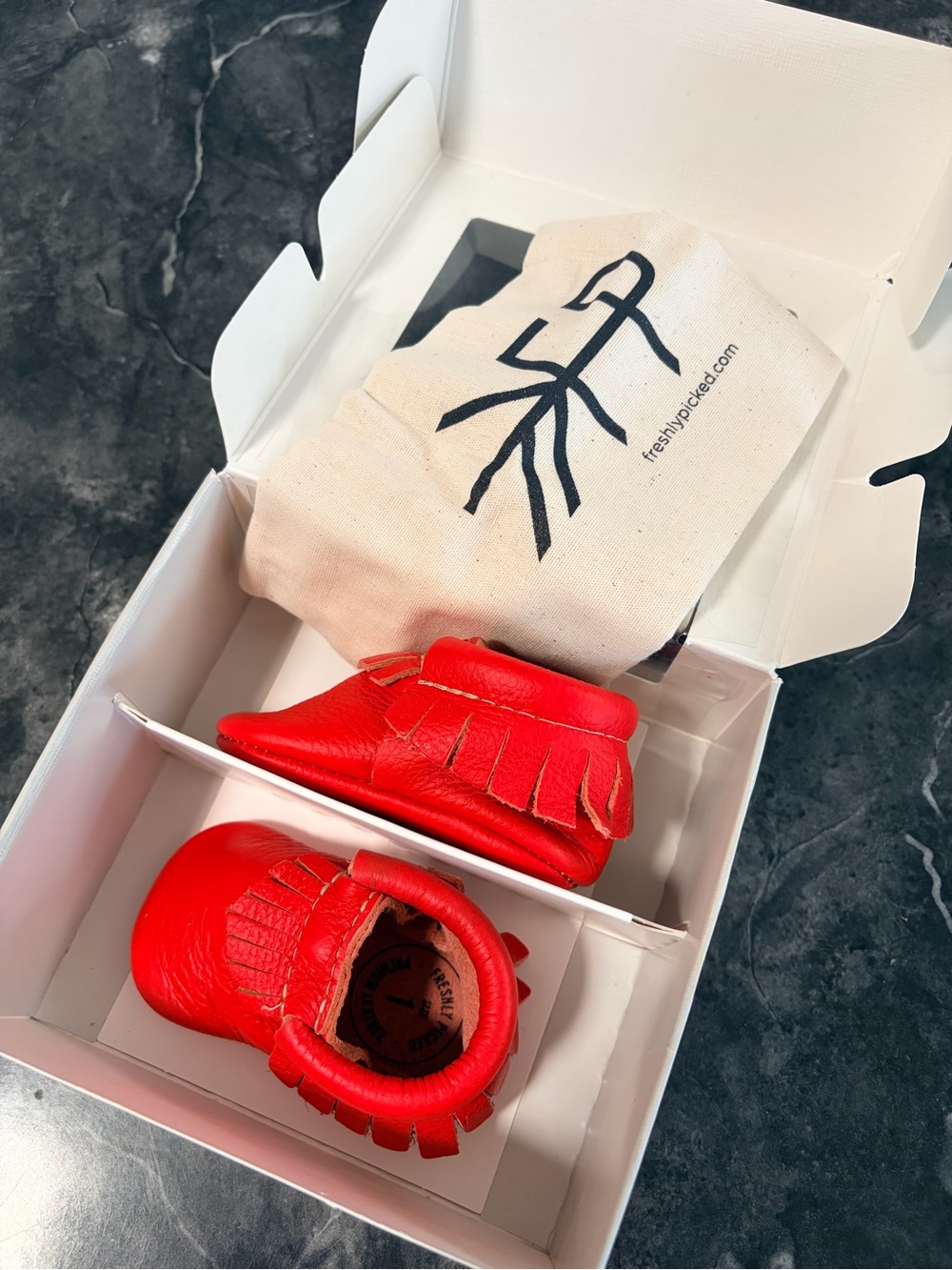 Freshly picked red moccasins